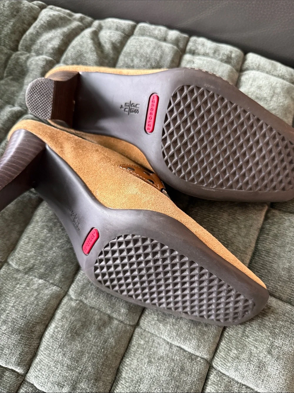 AEROSOLES Tan Suede Slip-On Loafers with Metal Horsebit